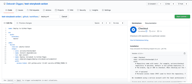 GitHub Marketplace Workflow Editor Details